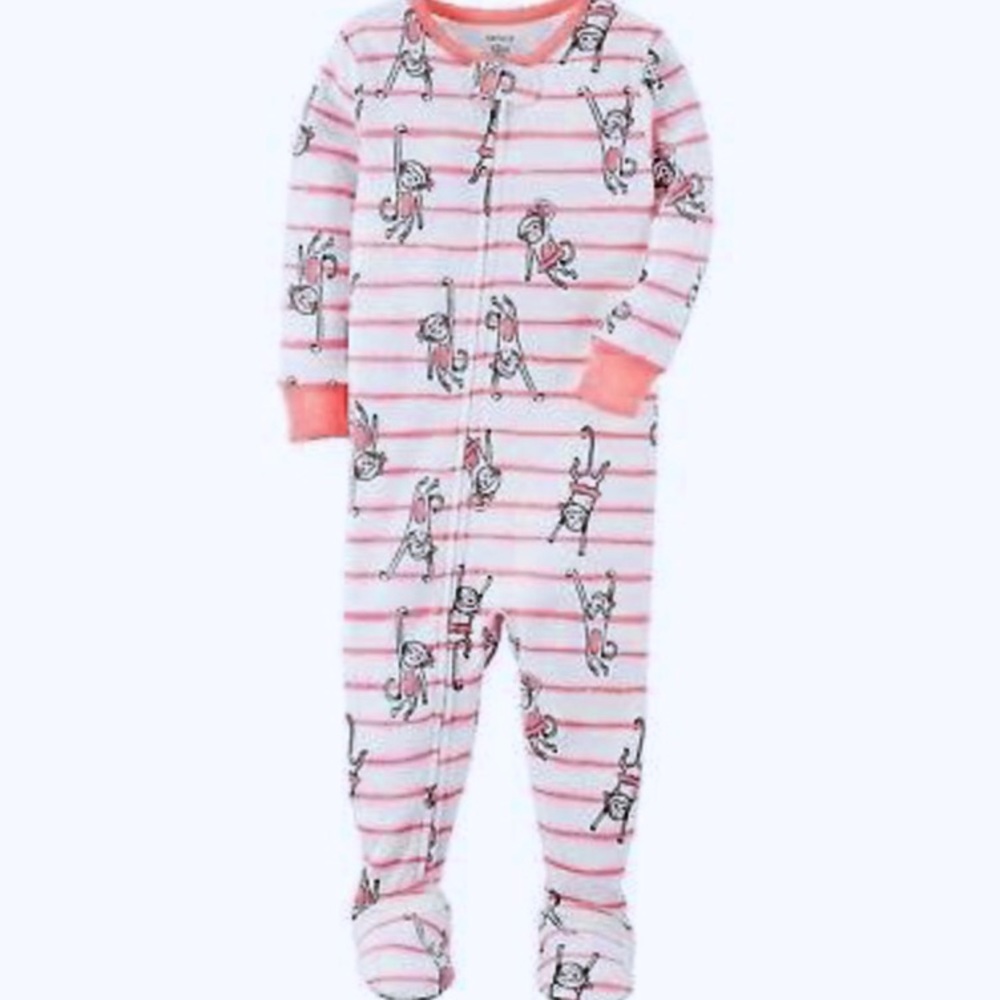 Carter’s 1-Pc. Striped Monkey-Print Footed Pajamas